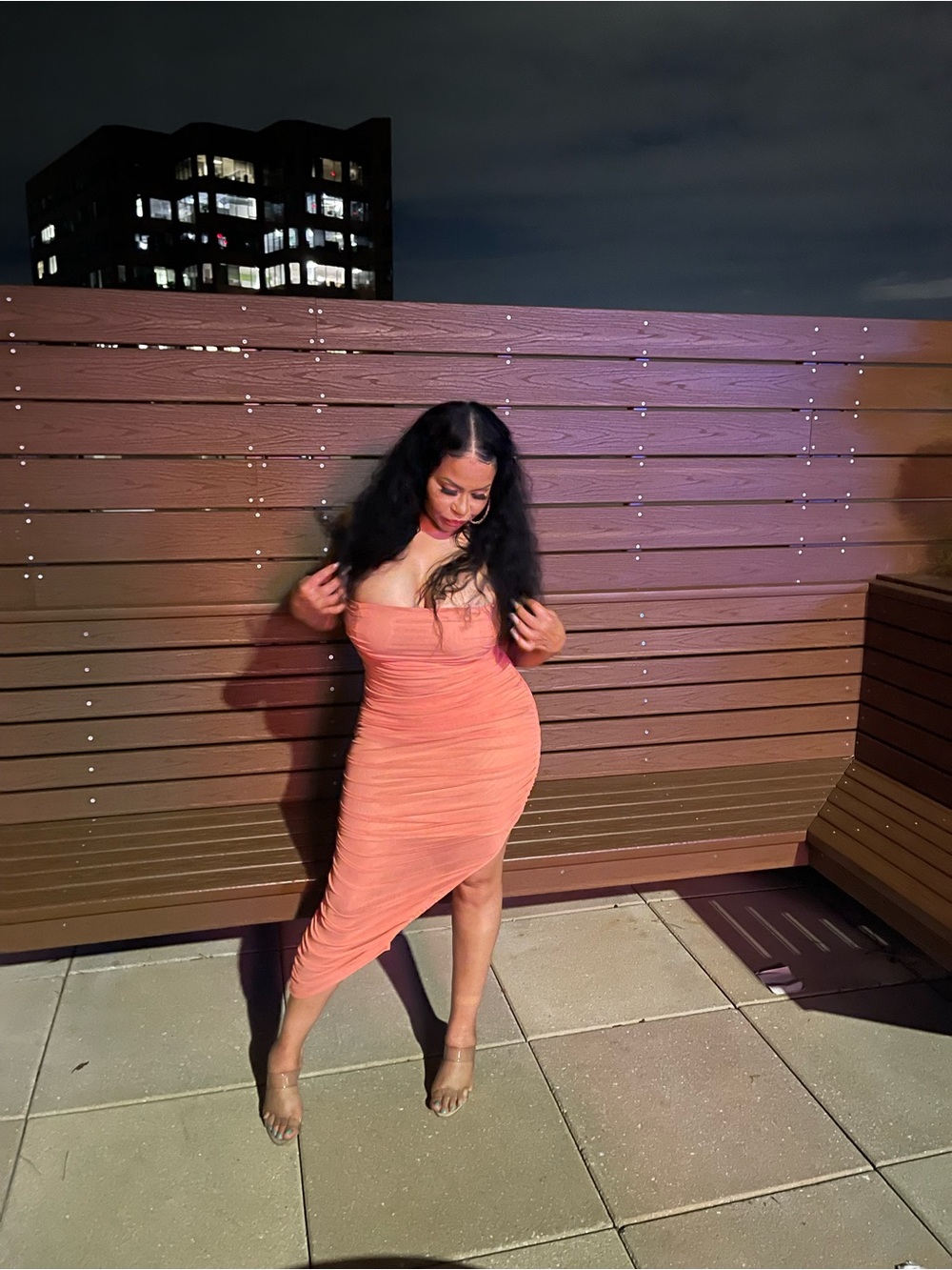 Ruched Asymmetrical Midi Dress in Peach